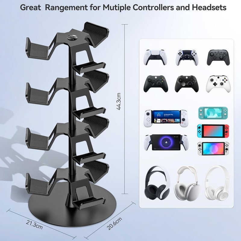 Kosker Headset Stand 4 Tiers for Desk, Rotatable Gaming Controller Stand for PS5/PS4/Xbox/Switch2/PS Portal/Phone, Universal PC Gamer Gift Accessory Controller/Headphone Holder for 12 Packs Controller - Image 4